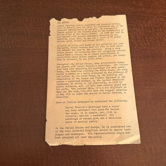 Durval Pereira 1943 Brazil Sketch Print w/ Bio – Vintage Artist Ephemera - Picture 2 of 2